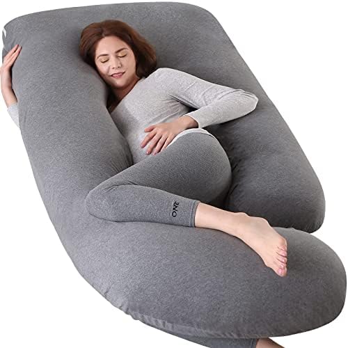 Elover Pregnancy Pillows for Sleeping,U Shaped Full Body Pillow for Pregnancy Women with Removable Jersey Cotton Cover,57 Inch Maternity Pillow(Jersey,Dark Grey)