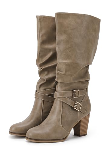 Best Dress Boots for Women: Stylish & Comfortable Choices 11 Ermonn Winter Boots for Women Mid Calf Chunky Block Stacked Heel Side-Zip Buckle Faux Leather Casual Boot