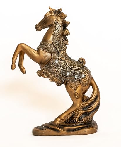 Dalax- 10.5 Inch Stallion Loving/Playing Bronze Color Horse Standing Statue, Rearing Horse Art Figurine Decorative Sculpture Home Decor Accent Piece Horses Figurines Statues