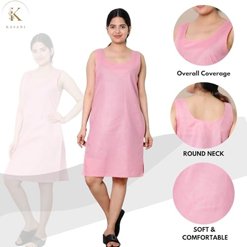 Image of KASANI Women's Camisole Cotton Long Knee-Length Sameej /Slip /Inner, Sleeveless, Pack of 2