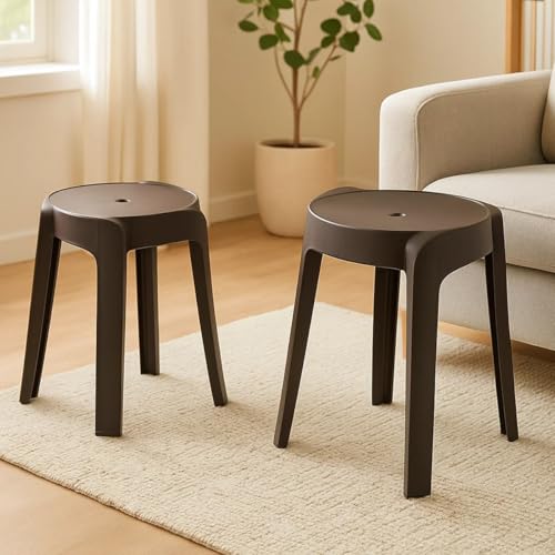 Image of Nilkamal Twist Sturdy and Durable Plastic Seating Stool | Set of 2 | for Living Room, Bedroom, Bathroom, Kitchen, Office | Season Rust Brown