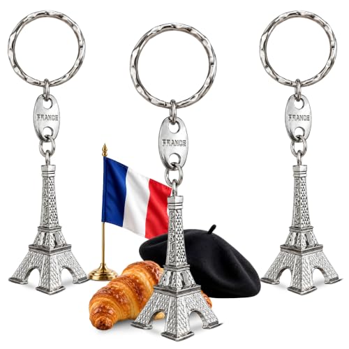 Llavero Torre Eiffel metálico, Miniatura de la Torre Eiffel, 3 Unidades