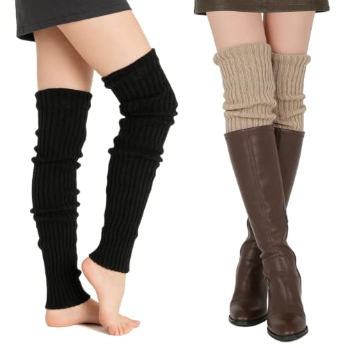 Image of XEPST 2 Pairs Leg Warmers for Women, High Boot Cuffs Knitted Boot Topper Warmers Over Knee Footless Socks for Winter Warmer
