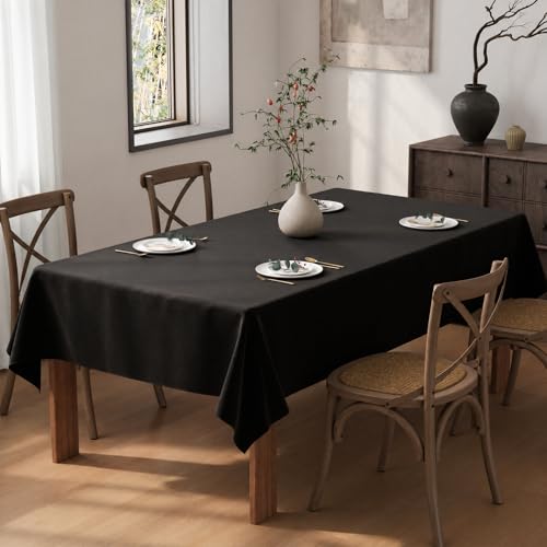 Flgef Black Table Cloth 200x140cm Wipe Clean Rectangular Table Cloths Water Resistant Washable Fabric Tablecloths Dining Table Cover for Outdoor Garden Wedding Parties