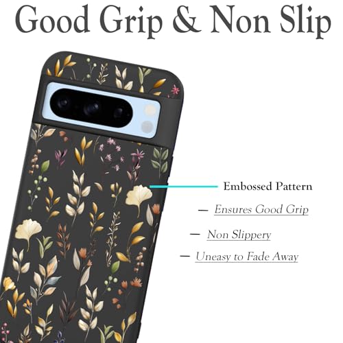 Unov Case Designed for Pixel 8, Black Phone Case with [Anti-Slip Embossed Pattern], Shockproof Slim Protective [Anti-Scratch TPU] Back Cover, Golden Garden by Unov - Image 3