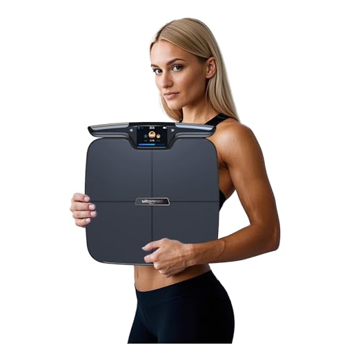 Smart Scale for Body Weight Multi-User Mobile App 8 Electrode Dual Frequency High Precision with BMI Body Fat Muscle Mass 56 Body Composition Indicators for Athletes Fitness Enthusiasts (Black)