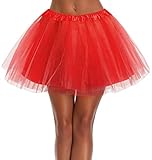 Women's, Teen, Adult Classic Elastic 3, 4, 5 Layered Tulle Tutu Skirt (One Size, 4Layer-Red)