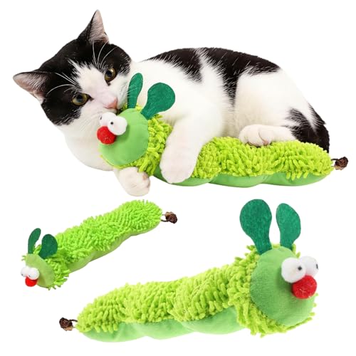 XHCTNB Juguete para Gatos, Oruga de Felpa Verde con Hierba Gatera Interior, Limpieza Dental, Interactivo, para Gatitos y Gatos Adultos, Accesorios de Juego