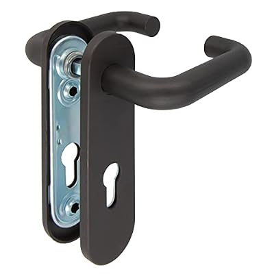 Amig – Manillas Puerta - con Placa y Bocallave – Manilla Puerta con Cerradura, Uso Intensivo, Puertas Cortafuegos, Garaje o Trastero – Placa 172 x 46 mm - Cuadradillo 9 mm – Acero con Polipropileno