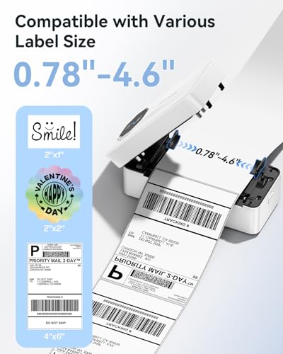 Image of TATTMUSE Bluetooth Thermal Shipping Label Printer, A646 Wireless 4x6 Label Printer for Small Business and Shipping Packages, Compatible with iPhone Android Windows Mac, Amazon, USPS, UPS, White