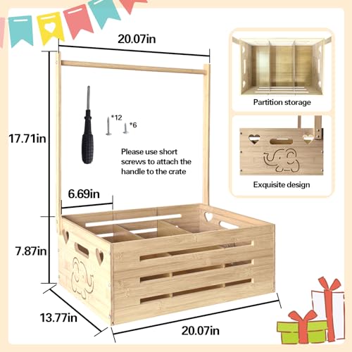Image of fun-plus Super Size Baby Shower Crate Closet, Baby Shower Basket with Handle Baby Storage Crate, Wooden Crate for Pregnancy New Parent (Bamboo made)