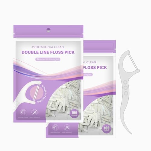 VANSUKY Filo interdentale a doppia linea – 200 pezzi (2 x 100 pezzi) – raggio posteriore, filo interdentale più sottile e più forte – resistente alla scheggiatura – rimozione della placca e cura delle