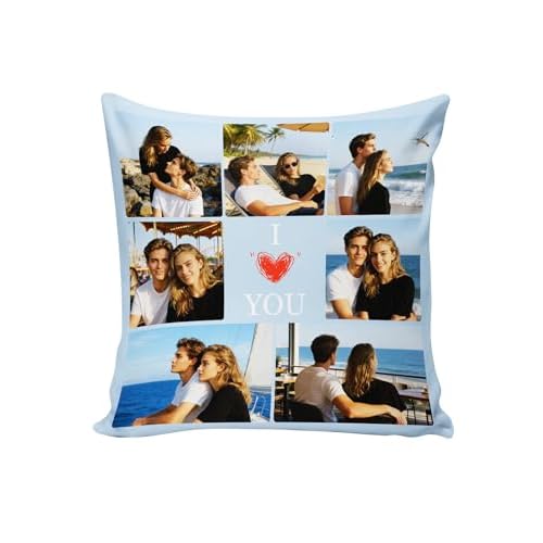 Custom4U Couple Gifts Custom Pillow with Picture & Text I Love You Girlfriend Boyfriend Love Gifts for Christmas Anniversary Wedding (Optional Pillow Insert) Style D - 7 Photos