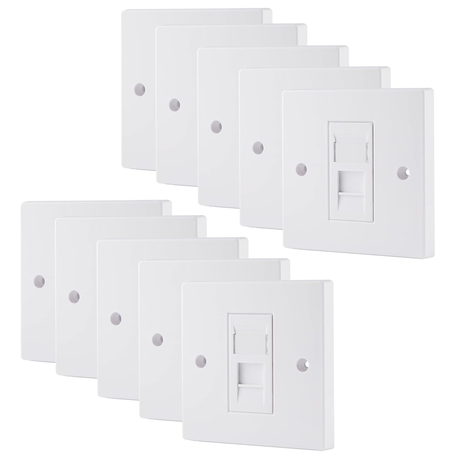 Rhinocables 1 Port Cat6a Ethernet Faceplate Single 1-Port/Double 2-Way Rj45 Socket Wall Plate For Ethernet Cable Networking (10, )