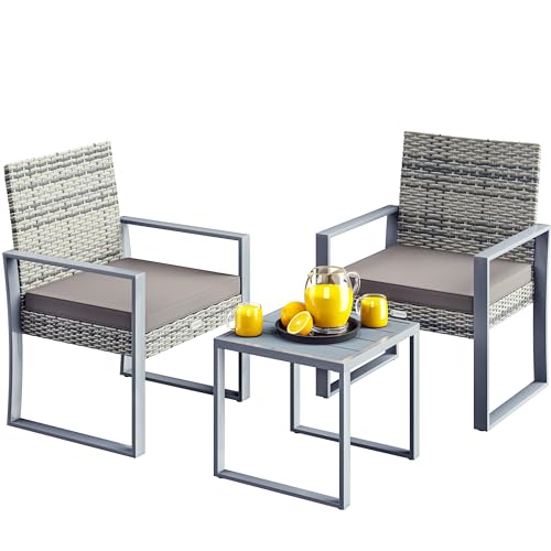 Casaria® Mobili Giardino Polyrattan Robusto Tavolo WPC 160kg 2 Sedie Regolabili Cuscini Terrazza Balcone Lounge Set Tavolino con Poltroncine Esterno