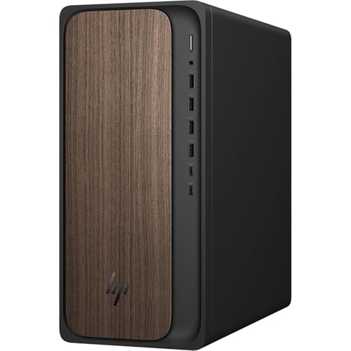 Image of HP OmniDesk Desktop M03 Ai Tower Computer - Series 2 Intel Core Ultra 9-285 Processor, 32GB DDR5 RAM, 8TB PCIe NVMe SSD, Intel UHD Graphics, Wi-Fi 6 (2x2), Bluetooth 5.4, Windows 11 Home, Dark Wood