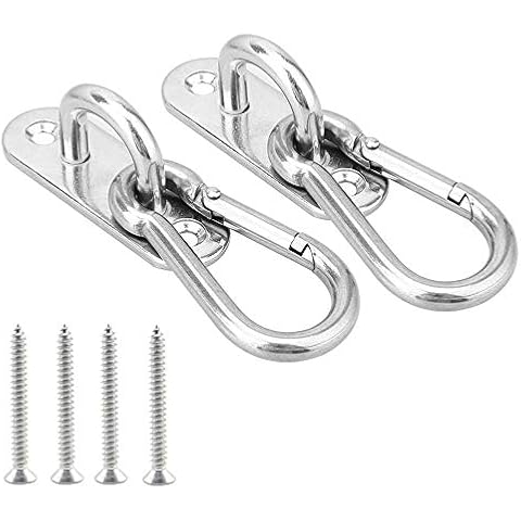 2 Set Heavy Duty Hanger Hook Hammock Wall Mount, Suspension Ceiling Hooks Outdoor Swing Mounting Hook Exercise Hook Stainless Steel Swivel Carabiner Yoga Ceiling Mount Swing Hook Cover