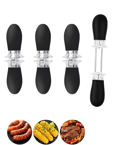 Wjelet 8 Stück Maiskolben Spieße Edelstahl mit Silikongriff, Rostfreie Grillspieße Wiederverwendbare, Rutschfester Doppelzinken Maiskolbenhalter, Für BBQ Picknick Gartenparty und Küche,Schwarz
