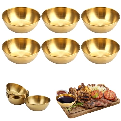 6 Pezzi Mini Ciotole Oro, Ciotole Spezie Inox Oro, Ciotole Rotonde Acciaio Inox Dorate, Ciotola per Spezie Dorata, Ciotoline da Snack Rotonde d’Oro, per Servire Sushi, Intingere Salse, Salse, Frutta