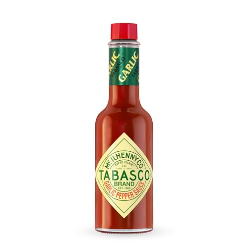 Image of TABASCO Brand Cayenne Garlic Pepper Sauce, Mild Hot Sauce, Glass Bottle, Smoky & Zesty Blend with Savory Garlic, Bold Flavor, Great for Italian Dishes & More, 2 Fl Oz (Pack of 1)
