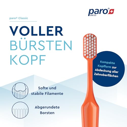 paro classic S39 –Zahnbürste mit 39 Filamentbüscheln und weichen Filamenten und ergonomischem Griff, für gründliche Zahnpflege und optimalen Schutz des Zahnfleischs (Farbe nicht wählbar)
