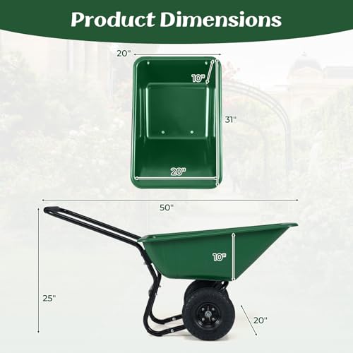 Image of Goplus 2 Wheel Wheelbarrow, 330 LBS Utility Garden Cart with 10 inch Pneumatic Tires & Handle, 21 Gal Volume, Yard Dump Cart Wheel Barrow, Heavy Duty Wheel Barrow for Lawn