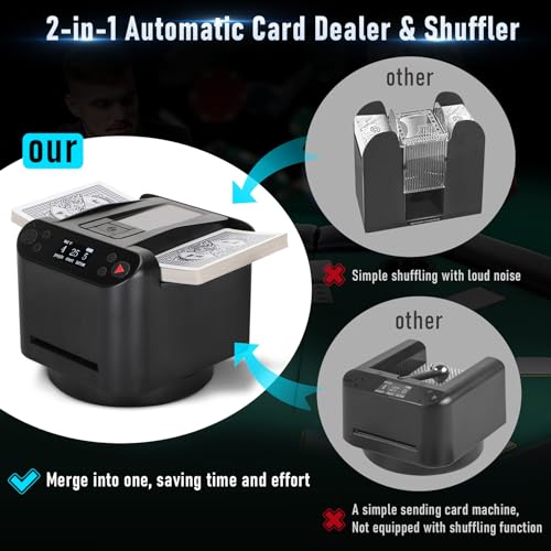 Automatic Card Shuffler and Dealer 2-in-1,360°Rotating 2 Decks Card Dealer with Wireless Remote,Ultra Quiet, Rechargeable, Works with UNO, Taco Cat Goat Cheese Pizza, Five Crowns, Monopoly Deal,etc - Thumbnail 6