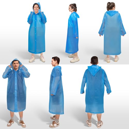 Image of Rain Ponchos for Adults Reusable (2 Pack), Waterproof EVA Raincoats with Hood & Drawstring for Women & Men