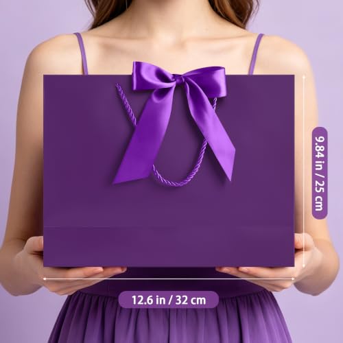 Image of JMANNI 12 Pcs Purple Paper Gift Bags with Ribbon Handle