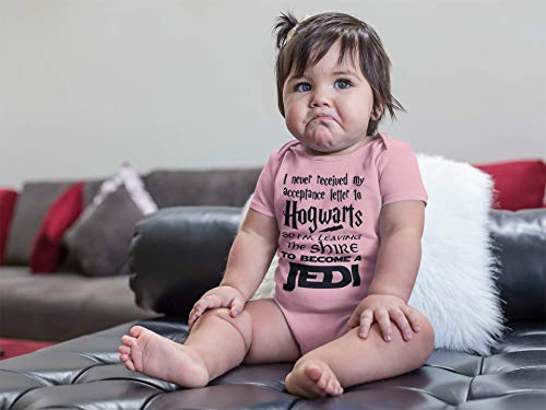 Beegeetees I Never Received My Acceptance Letter Funny Wizard Romper Baby Bodysuit (6 Months, Pink) #TOP1
