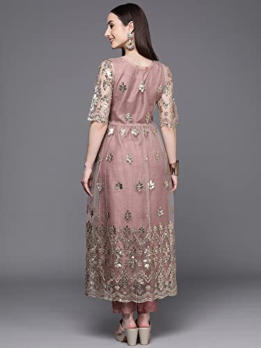 Image of INDO ERA Women's Net Embroidered Kurta Bottom With Shrug (Ready To Wear KS9MU4800 Mauve Pink XS To 2XL-Size)