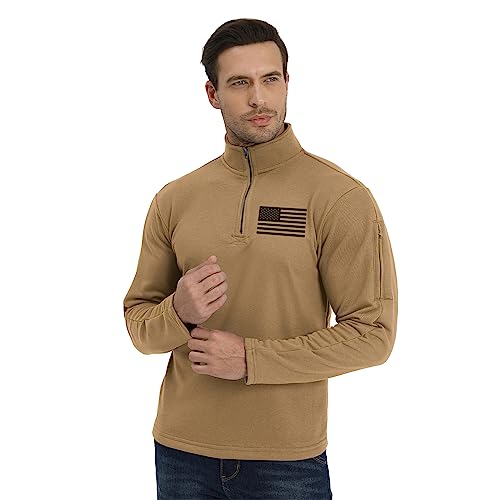 Blackteak Men's American Flag Graphic Sweatshirts Patriotic Long Sleeve Stand Collar Shirts Quarter Zip Pullover Men(Khaki,Medium) #TOP3