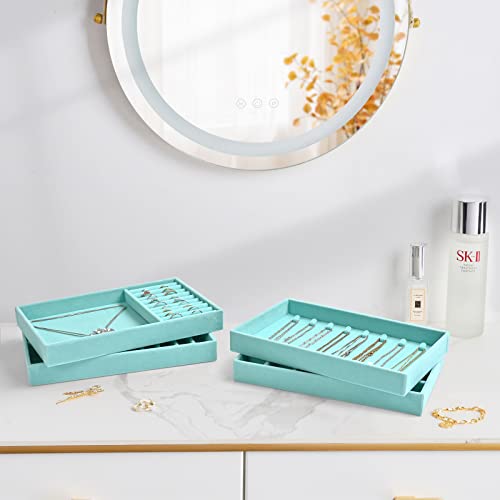 Image of ProCase Stackable Jewelry Organizer Trays for Drawers, Jewelry Drawer Inserts Container Display Case Storage for Earring Necklace Rings Bracelet with Removable Dividers -Blue, 4 Layers