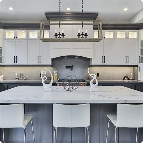 Kira Home Carlton 36" 6-Light Modern Farmhouse Island Light, Rectangle Lantern Pendant Chandelier, Metal Frame Gray Oak Wood Style + Black Finish #TOP2