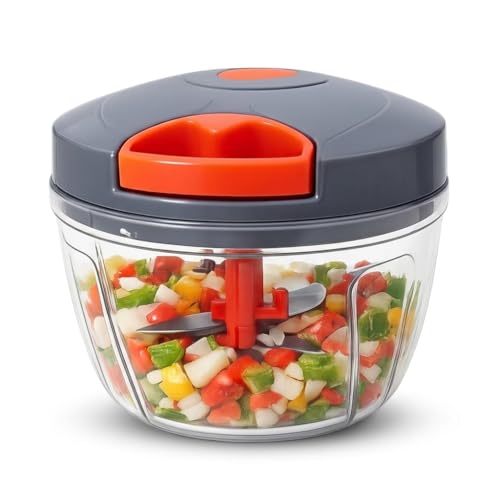 Image of Manual Vegetable Chopper 450ML | Hand Pull Kitchen Food Chopper with Stainless Steel Blades | Onion Tomato Vegetable Cutter | Multipurpose Manual Food Processor for Kitchen