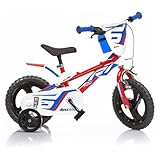 Dino Bikes Vélo Enfant Garçon 12 Pouces 1 Frein de Guidon et Pignon Fixe Arrière Rouge Blanc Bleu