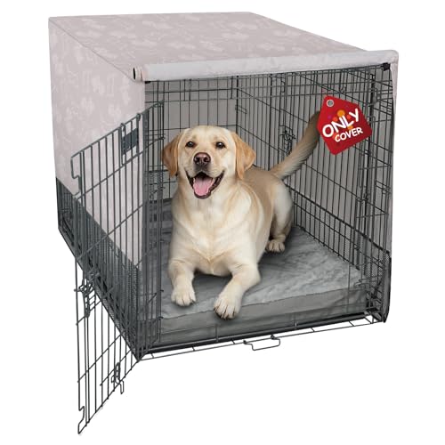 Explore Land Breathable Dog Crate Cover - 4 Sides Mesh Ventilation,Basic Pet Kennel Cover, All Sides Open, Universal Fit for 1 2 3 Doors 36 inches Wire Dog Crate （Dog Print ）