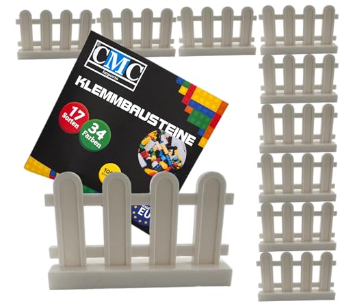 CMC imports 10 x Zaun Klemmbausteine Gartenzaun Lattezaun vers. Farben zur Auswahl Bausteine 1x4x2 Noppen Zaunelemente Kompatibel Einzelteile (713 - Weiß)