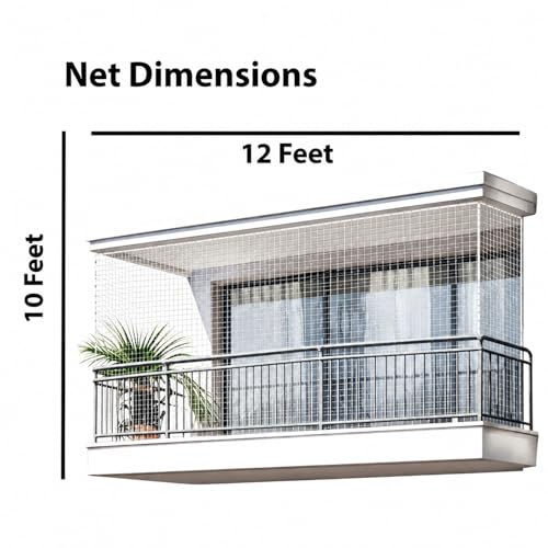 Image of Homestan Heavy Duty HDPE Pigeon Net with Installation Kit for Balcony, White Anti Bird Control Mesh for Window, Terrace, Grill, Duct and AC Outdoor Unit (10 x 12 Feet, White)