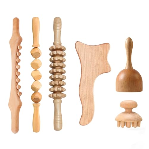 Haayymo - Outils de massage thérapeutique du bois pour le contour et la mise en forme du corps, kit de madérothérapie avec masseur de drainage lymphatique, outils de sculpture du corps en bois, rouleau de
