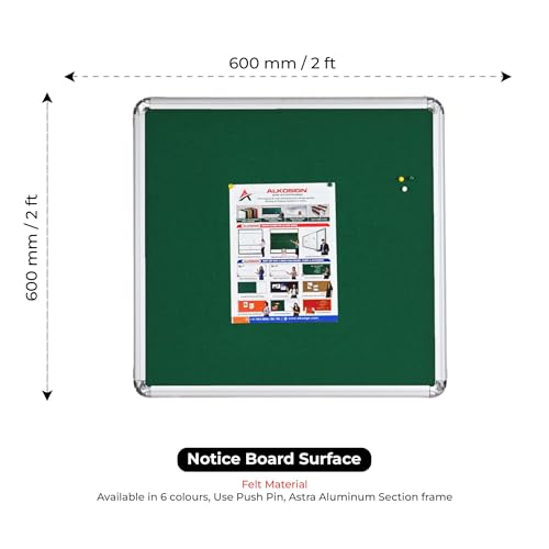 Image of ALKOSIGN Astra Felt Notice Board -Green (2 x 2 Feet) |Bulletin Board, Pin-up Board, Display Board, Push pins Board, Announcement Board, Soft Message Board, for School, College, Office, Study Room etc