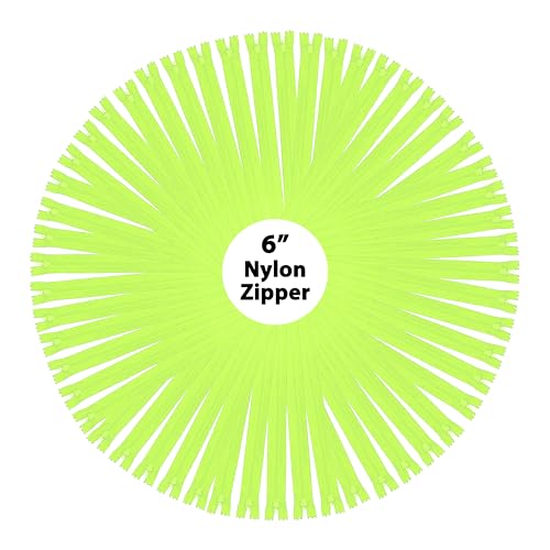 Mandala Crafts 100 PCs Lime Green Closed-End 6 in Nylon Zippers for Sewing