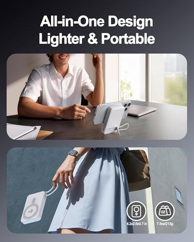 SIXTHGU PowerMag 10000mAh Qi2 Certified Power Bank, Magnetic Wireless Portable Charger for MagSafe, 35W USB-C Fast Charging Battery Pack with Built-in Cable, Compatible with iPhone 17/16/15/14/13/12 — view 5