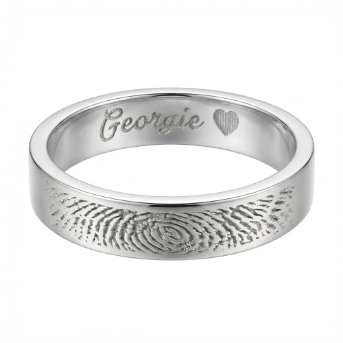 Unisota Custom Actual Fingerprint Ring Memorial Jewelry Remembrance Gift for Loss of Family Personalized Thumb Print Signet Ring for Women Mothers Day Valentine Gift