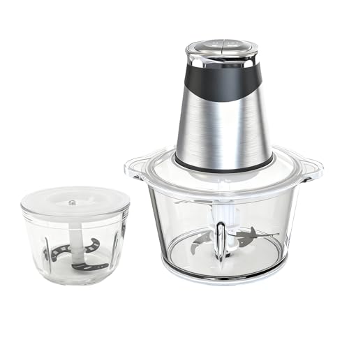 Image of MEGAWISE Food processor with 500W powerful copper-core motor, Electric Food Chopper with Meat Grinder & Vegetable Chopper, 2 Bowls (0.6L & 3L Glass Bowls),Double-layer blades for Fruits/Meat/Nuts