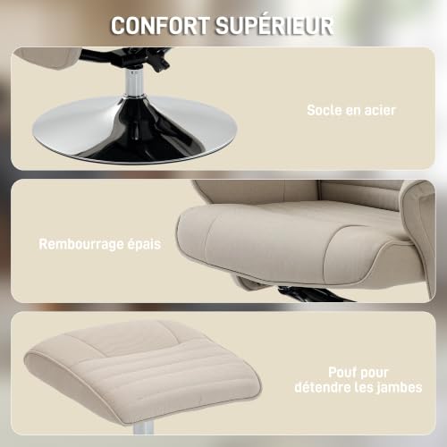 HOMCOM Fauteuil relax Tissu en polyester 69x71x104cm - vue 7