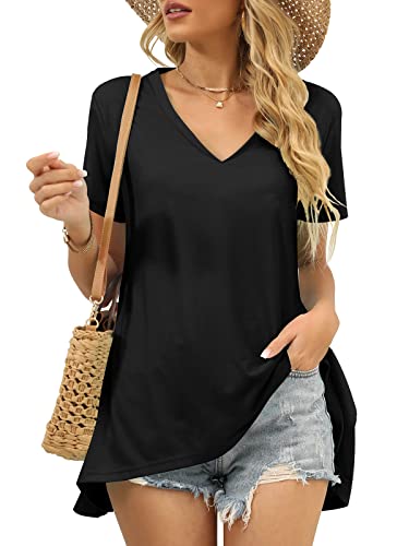 Black Tops for Women Tshirts Womens Loose Fit Oversized Shirts Short Sleeve Flowy XXL