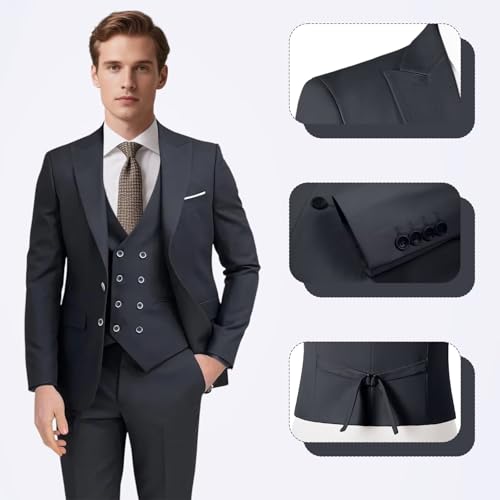 Mens Suits 3 Piece Slim Fit Suit Set Business Wedding Tuxedo Jacket Vest Pants4