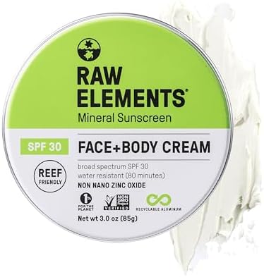Raw Elements Face and Body Mineral Sunscreen SPF 30 Tin, 3 oz (1-Pack)