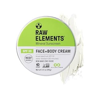Raw Elements Face and Body Mineral Sunscreen SPF 30 Tin, Organic Sunblock Daily Protection, Non Toxic Reef Safe, Water Resistant, Cruelty Free, Plastic Free, 3 oz (Pack of 1)